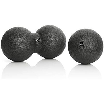 BODYMATE SET de bola de masaje (diámetro 12 cm) y bola de masaje doble DUO (12x24 cm) en negro, pelota de masaje para el entrenamiento miofascial BODYMATE SET de bola de masaje (diámetro 12 cm) y bola de masaje doble DUO (12x24 cm) en negro, pelota de masaje para el entrenamiento miofascial