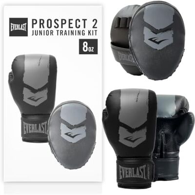 Everlast Prospect 2 Kit de Entrenamiento Niños/Jóvenes (Negro/Gris) Guantes 8oz, Manoplas y Casco, Protector y cómodo para MMA – Equipamiento auténtico Everlast Prospect 2 Kit de Entrenamiento Niños/Jóvenes (Negro/Gris) Guantes 8oz, Manoplas y Casco, Protector y cómodo para MMA – Equipamiento auténtico