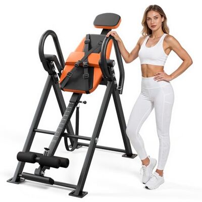 VEVOR Tabla de Inversión Carga de 136 kg, Alta Resistencia, Negro y Naranja Para Casa, con Bloqueo de Rodillo Doble, Correa de Sujeción Ajustable Multiángulo, Diseño Plegable, para Hombros, Espalda VEVOR Tabla de Inversión Carga de 136 kg, Alta Resistencia, Negro y Naranja Para Casa, con Bloqueo de Rodillo Doble, Correa de Sujeción Ajustable Multiángulo, Diseño Plegable, para Hombros, Espalda