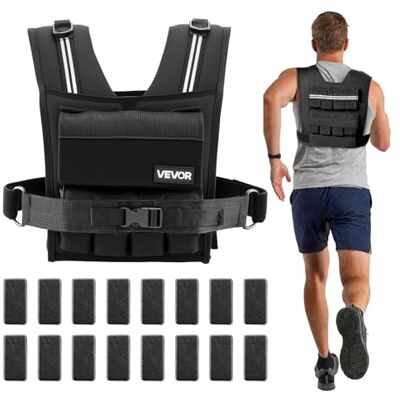 VEVOR Chaleco Lastrado Ajustable 0,63-16 kg, Chaleco Ponderado con 16 Bloques de Hierro Extraíbles de 0,95 kg, Tira Reflectante, para Entrenamiento de Fuerza, Correr, Fitness, Desarrollo Muscular VEVOR Chaleco Lastrado Ajustable 0,63-16 kg, Chaleco Ponderado con 16 Bloques de Hierro Extraíbles de 0,95 kg, Tira Reflectante, para Entrenamiento de Fuerza, Correr, Fitness, Desarrollo Muscular