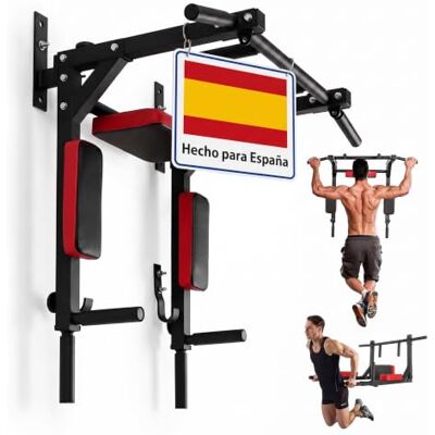 Relaxdays Barra de dominadas con estación de Fondos, Negra montaje en pared, 150 kg, acero, 76x94x48 cm, 2 en 1 Relaxdays Barra de dominadas con estación de Fondos, Negra montaje en pared, 150 kg, acero, 76x94x48 cm, 2 en 1