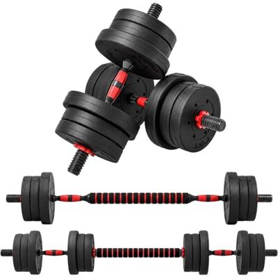 HOMCOM Juego de Mancuernas Ajustables 4 en 1 con Barra de Conexión Juego de Pesas, Mango Antideslizante, Pesas y Mancuernas para Hombres y Mujeres, Ejercicio de Fitness, Casa Gimnasio HOMCOM Juego de Mancuernas Ajustables 4 en 1 con Barra de Conexión Juego de Pesas, Mango Antideslizante, Pesas y Mancuernas para Hombres y Mujeres, Ejercicio de Fitness, Casa Gimnasio