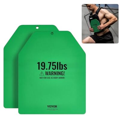 VEVOR Placas de Peso para Chalecos, 2 Placas de 9 kg, Acero Primera Calidad, Ajuste Ergonómico Contorneado, Peso Adicional, para Entrenamiento de Fuerza, Carrera, Fitness, 250 x 310 x 16 mm, Verde VEVOR Placas de Peso para Chalecos, 2 Placas de 9 kg, Acero Primera Calidad, Ajuste Ergonómico Contorneado, Peso Adicional, para Entrenamiento de Fuerza, Carrera, Fitness, 250 x 310 x 16 mm, Verde