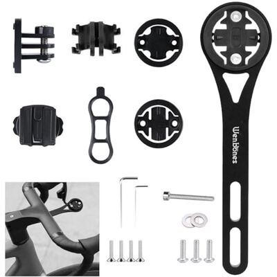 Wenbones Soporte integrado para ordenador de bicicleta, soporte de bicicleta de aleación de aluminio con salida frontal, soportes para Wahoo, Garmin, Bryton, GIT, cámaras de acción y luz Wenbones Soporte integrado para ordenador de bicicleta, soporte de bicicleta de aleación de aluminio con salida frontal, soportes para Wahoo, Garmin, Bryton, GIT, cámaras de acción y luz