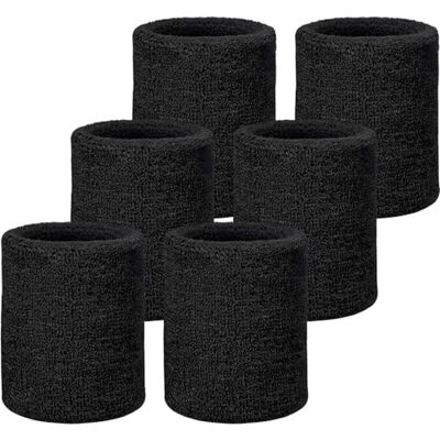 WILLBOND Pulseras para el Sudor, para fútbol, Baloncesto, Correr, Athletic Sport, Color Negro, 6 Unidades WILLBOND Pulseras para el Sudor, para fútbol, Baloncesto, Correr, Athletic Sport, Color Negro, 6 Unidades