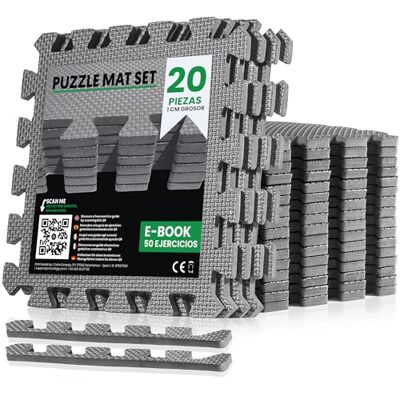 unycos Alfombra Puzzle EVA 20 Piezas 30 x 30 x 1 cm, Esterilla Modular para Protección del Suelo y Ejercicio Ligero en Casa, Expandible, Fácil de Limpiar (Gris 1,80 m²) unycos Alfombra Puzzle EVA 20 Piezas 30 x 30 x 1 cm, Esterilla Modular para Protección del Suelo y Ejercicio Ligero en Casa, Expandible, Fácil de Limpiar (Gris 1,80 m²)