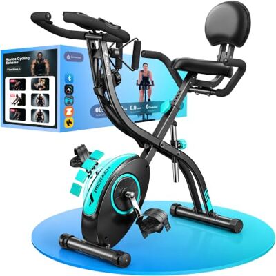 MERACH Bicicleta estática 4 en 1 con resistencia magnética de 16 niveles y aplicación propia, bicicleta estática silenciosa, plegable con bandas de resistencia para entrenamiento de cuerpo completo MERACH Bicicleta estática 4 en 1 con resistencia magnética de 16 niveles y aplicación propia, bicicleta estática silenciosa, plegable con bandas de resistencia para entrenamiento de cuerpo completo