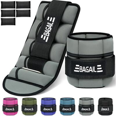 BAGAIL Pack de 2 pesas ajustables para tobillos, co sacos arena desmontables, correas de peso para muñeca y tobillo, 0,4-1,6 kg por correa, circun 15-31 cm, ideal para entrenamiento de fuerza y cardio BAGAIL Pack de 2 pesas ajustables para tobillos, co sacos arena desmontables, correas de peso para muñeca y tobillo, 0,4-1,6 kg por correa, circun 15-31 cm, ideal para entrenamiento de fuerza y cardio