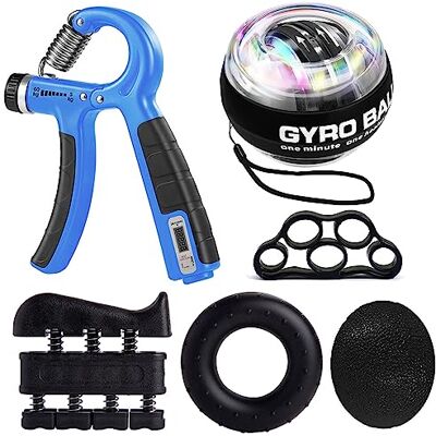 EASJOY Hand grip, ejercitador de manos, ejercitador de dedos, fortalecedor de agarre de manos, ejercitador de extensión de manos, pelota antiestrés, anillo de agarre, gyro ball EASJOY Hand grip, ejercitador de manos, ejercitador de dedos, fortalecedor de agarre de manos, ejercitador de extensión de manos, pelota antiestrés, anillo de agarre, gyro ball