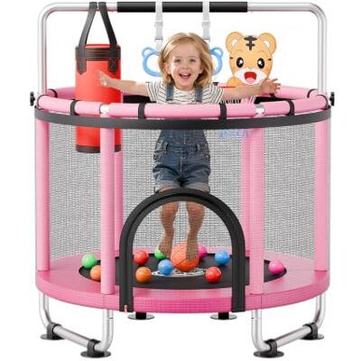 VEVOR Trampolín Infantil Cama Elástica para Niños Redondo 142x160 cm Rosa, Carga de 60kg, con Red de Seguridad, Barra de Gimnasia, Marco de Tubos Galvanizados, Lona de Salto de PP, Patas con Ventosas VEVOR Trampolín Infantil Cama Elástica para Niños Redondo 142x160 cm Rosa, Carga de 60kg, con Red de Seguridad, Barra de Gimnasia, Marco de Tubos Galvanizados, Lona de Salto de PP, Patas con Ventosas
