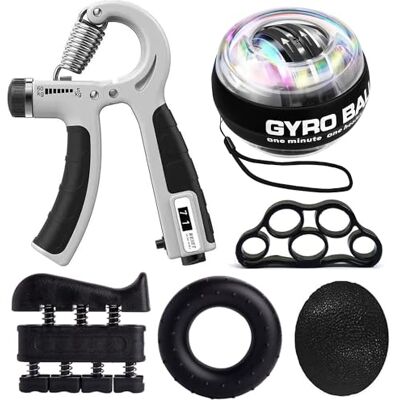 EASJOY Hand grip, ejercitador de manos, ejercitador de dedos, fortalecedor de agarre de manos, ejercitador de extensión de manos, pelota antiestrés, anillo de agarre, gyro ball EASJOY Hand grip, ejercitador de manos, ejercitador de dedos, fortalecedor de agarre de manos, ejercitador de extensión de manos, pelota antiestrés, anillo de agarre, gyro ball