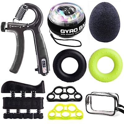 MUMUWIND Fortalecedor de mano 8 Pack,Entrenador de dedos,Bola giroscópica,Bola antiestrés,Entrenador de agarre,Estirador de dedos,Fitness de manos y entrenamiento de fuerza MUMUWIND Fortalecedor de mano 8 Pack,Entrenador de dedos,Bola giroscópica,Bola antiestrés,Entrenador de agarre,Estirador de dedos,Fitness de manos y entrenamiento de fuerza