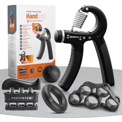 PORTENTUM Hand grip para antebrazo – Paquete de 5 piezas – Fortalecedor de agarre de manos ajustable – Ejercitador de manos – Estiramiento de dedos – Anillo – Pelota anti estrés PORTENTUM Hand grip para antebrazo – Paquete de 5 piezas – Fortalecedor de agarre de manos ajustable – Ejercitador de manos – Estiramiento de dedos – Anillo – Pelota anti estrés