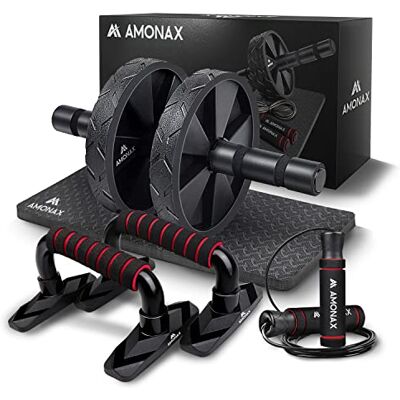 Amonax Rueda Abdominal Doble con Alfombrilla, Set Fitness 3 en 1 para Casa Amonax Rueda Abdominal Doble con Alfombrilla, Set Fitness 3 en 1 para Casa