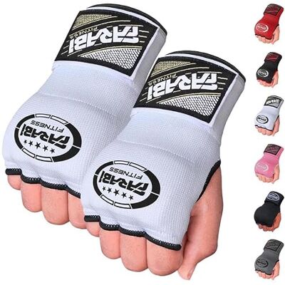 Farabi Sports niños Guantes de Entrenamiento sin Dedos para Gimnasio, Fitness, Boxeo, MMA, Muay Thai, con Protector en los Nudillos (Blanco) Farabi Sports niños Guantes de Entrenamiento sin Dedos para Gimnasio, Fitness, Boxeo, MMA, Muay Thai, con Protector en los Nudillos (Blanco)