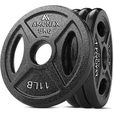 Amonax Discos Pesas de Hierro Fundido, 2.5kg, 5kg, 10kg Discos Mancuernas Para Barras Olimpicos 25 & 50mm, Discos de Pesas Metálicas Para Levantamiento y Empuje de Cadera, Pesas Para Gimnasio en Casa Amonax Discos Pesas de Hierro Fundido, 2.5kg, 5kg, 10kg Discos Mancuernas Para Barras Olimpicos 25 & 50mm, Discos de Pesas Metálicas Para Levantamiento y Empuje de Cadera, Pesas Para Gimnasio en Casa