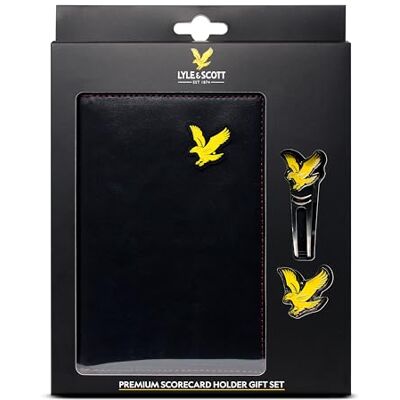 Lyle and Scott Juego de Regalo de Cuero para Tarjetas de puntuación de Golf con Marcador de Bola de águila de Metal y Herramienta de Divot, Costura, diseño de Dos Tonos, Correas elásticas, Regalo Lyle and Scott Juego de Regalo de Cuero para Tarjetas de puntuación de Golf con Marcador de Bola de águila de Metal y Herramienta de Divot, Costura, diseño de Dos Tonos, Correas elásticas, Regalo