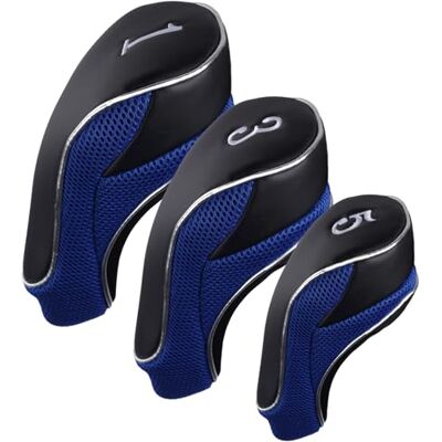 Andux Juego de 3 Fundas para Cabeza de Palo de Golf de 460 CC con Gancho y Bucle, Color Negro y Azul Andux Juego de 3 Fundas para Cabeza de Palo de Golf de 460 CC con Gancho y Bucle, Color Negro y Azul