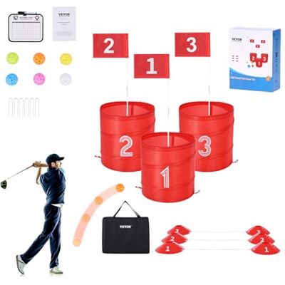 VEVOR Juego de Golf para Patio Campo de Golf de 3 Hoyos Juego de Práctica de Golf con Baldes Juego de Golf para Familias Juego de Golf Portátil para Exteriores para Césped, Patio, Campamento VEVOR Juego de Golf para Patio Campo de Golf de 3 Hoyos Juego de Práctica de Golf con Baldes Juego de Golf para Familias Juego de Golf Portátil para Exteriores para Césped, Patio, Campamento