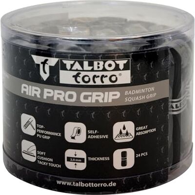 Talbot Torro Grip Air Pro, Overgrip in PU, per Racchette da Badminton, Squash e Ping Pong, 90 x 2,5 cm, Spessore 2,0 mm, Scatola Grande con 24 Bande Talbot Torro Grip Air Pro, Overgrip in PU, per Racchette da Badminton, Squash e Ping Pong, 90 x 2,5 cm, Spessore 2,0 mm, Scatola Grande con 24 Bande