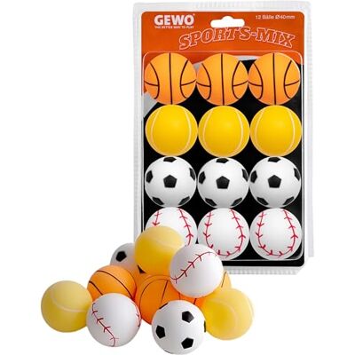 GEWO Pelotas de Tenis de Mesa de Sports-Mix – Pelotas de Ping Pong de plástico 40+ en diseño Deportivo – 12 Pelotas Coloridas niños – Varios diseños, 40 + mm de diámetro GEWO Pelotas de Tenis de Mesa de Sports-Mix – Pelotas de Ping Pong de plástico 40+ en diseño Deportivo – 12 Pelotas Coloridas niños – Varios diseños, 40 + mm de diámetro