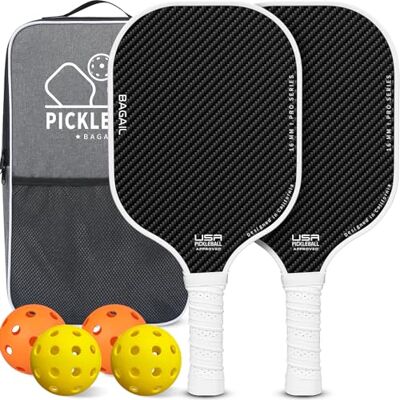 BAGAIL Juego de Paletas de Pickleball, Raquetas de Pickle Ball con 4 Pelotas de Pickleball, Ligeras, Alta Absorción de Impactos, Ergonómicas, Adecuadas para Juegos de Pelotas de Todos los Niveles BAGAIL Juego de Paletas de Pickleball, Raquetas de Pickle Ball con 4 Pelotas de Pickleball, Ligeras, Alta Absorción de Impactos, Ergonómicas, Adecuadas para Juegos de Pelotas de Todos los Niveles