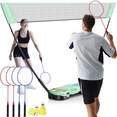 BAGAIL Conjunto de Red de bádminton portátil Bolsa de Almacenamiento Base autónoma Instalación rápida Red de bádminton con 4 Raquetas y 4 Volantes para Jugar en Interiores y Exteriores BAGAIL Conjunto de Red de bádminton portátil Bolsa de Almacenamiento Base autónoma Instalación rápida Red de bádminton con 4 Raquetas y 4 Volantes para Jugar en Interiores y Exteriores
