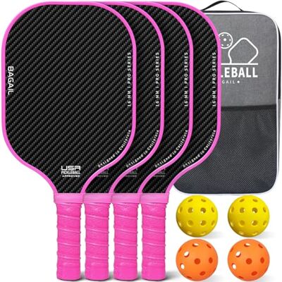 BAGAIL Juego de Paletas de Pickleball, Raquetas de Pickle Ball con 4 Pelotas de Pickleball, Ligeras, Alta Absorción de Impactos, Ergonómicas, Adecuadas para Juegos de Pelotas de Todos los Niveles BAGAIL Juego de Paletas de Pickleball, Raquetas de Pickle Ball con 4 Pelotas de Pickleball, Ligeras, Alta Absorción de Impactos, Ergonómicas, Adecuadas para Juegos de Pelotas de Todos los Niveles