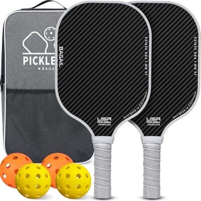 BAGAIL Juego de Paletas de Pickleball, Raquetas de Pickle Ball con 4 Pelotas de Pickleball, Ligeras, Alta Absorción de Impactos, Ergonómicas, Adecuadas para Juegos de Pelotas de Todos los Niveles BAGAIL Juego de Paletas de Pickleball, Raquetas de Pickle Ball con 4 Pelotas de Pickleball, Ligeras, Alta Absorción de Impactos, Ergonómicas, Adecuadas para Juegos de Pelotas de Todos los Niveles