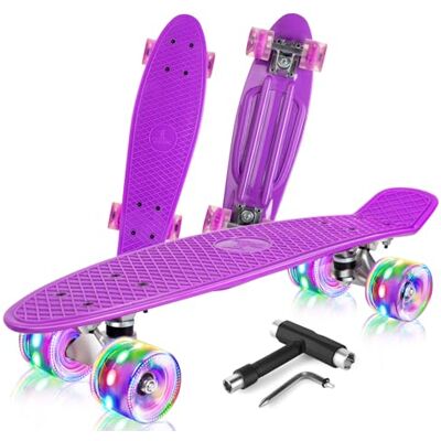 BELEEV Skateboard Complete 22 x 6 Inch Mini Skate con Luz LED Rueda Herramienta en T para Patines Todo en Uno, Monopatín 55cm para Niños, Adolescentes, Principiantes BELEEV Skateboard Complete 22 x 6 Inch Mini Skate con Luz LED Rueda Herramienta en T para Patines Todo en Uno, Monopatín 55cm para Niños, Adolescentes, Principiantes