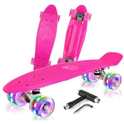 BELEEV Skateboard Complete 22 x 6 Inch Mini Skate con Luz LED Rueda Herramienta en T para Patines Todo en Uno, Monopatín 55cm para Niños, Adolescentes, Principiantes BELEEV Skateboard Complete 22 x 6 Inch Mini Skate con Luz LED Rueda Herramienta en T para Patines Todo en Uno, Monopatín 55cm para Niños, Adolescentes, Principiantes