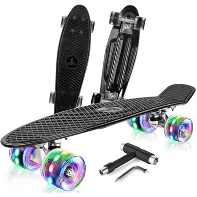 BELEEV Skateboard Complete 22 x 6 Inch Mini Skate con Luz LED Rueda Herramienta en T para Patines Todo en Uno, Monopatín 55cm para Niños, Adolescentes, Principiantes BELEEV Skateboard Complete 22 x 6 Inch Mini Skate con Luz LED Rueda Herramienta en T para Patines Todo en Uno, Monopatín 55cm para Niños, Adolescentes, Principiantes