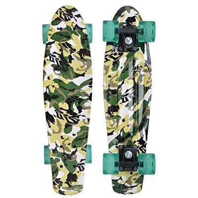 Schildkröt Retro Skateboard Spirit, Tabla Premium con diseño Fresco en la Plataforma, Luces led, Design: Camuflaje, Schildkröt Retro Skateboard Spirit, Tabla Premium con diseño Fresco en la Plataforma, Luces led, Design: Camuflaje,