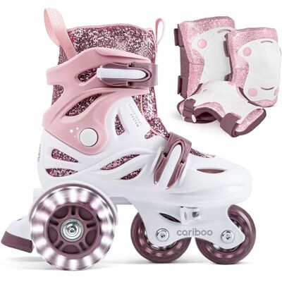 Cariboo Patines para Niños Ajustables para Principiantes Set con Protectores de Rodillas, Codos y Muñecas Ballerina Cariboo Patines para Niños Ajustables para Principiantes Set con Protectores de Rodillas, Codos y Muñecas Ballerina