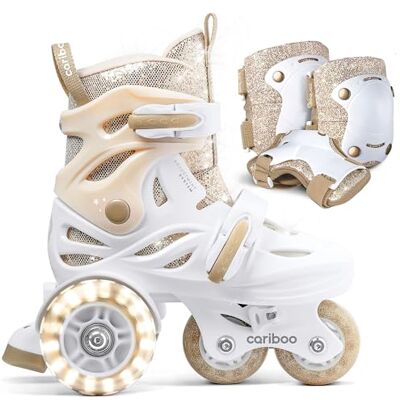 Cariboo Patines para Niños Ajustables para Principiantes Set con Protectores de Rodillas, Codos y Muñecas Ballerina Cariboo Patines para Niños Ajustables para Principiantes Set con Protectores de Rodillas, Codos y Muñecas Ballerina