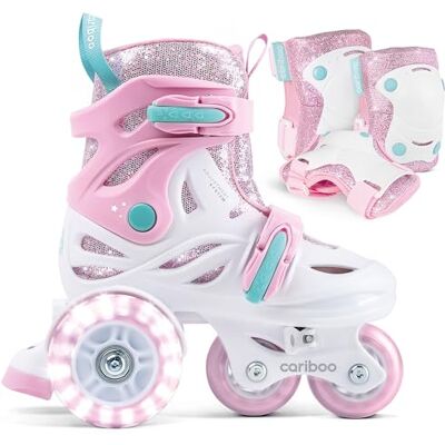 Cariboo Patines para Niños Ajustables para Principiantes Set con Protectores de Rodillas, Codos y Muñecas Ballerina Cariboo Patines para Niños Ajustables para Principiantes Set con Protectores de Rodillas, Codos y Muñecas Ballerina