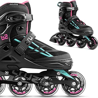 Movino Patines en Línea Cruzer B2 con Rodamientos ABEC-9, Ruedas Grandes y Sistema de Cierre de Tres Etapas: Hebilla, Cordones y Correa Movino Patines en Línea Cruzer B2 con Rodamientos ABEC-9, Ruedas Grandes y Sistema de Cierre de Tres Etapas: Hebilla, Cordones y Correa