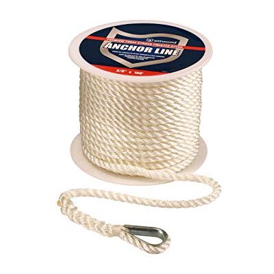 attwood Cuerda de Anclaje Trenzada de Nailon con dedal, , Blanco, 3/8" x 100' attwood Cuerda de Anclaje Trenzada de Nailon con dedal, , Blanco, 3/8" x 100'