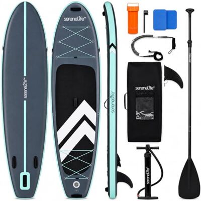 SereneLife Tabla Paddle Surf Hinchable 25x84cm, Extra Ancha y Estable, EVA Antideslizante, Accesorios Incluidos, 160kg, Principiantes y Avanzados SereneLife Tabla Paddle Surf Hinchable 25x84cm, Extra Ancha y Estable, EVA Antideslizante, Accesorios Incluidos, 160kg, Principiantes y Avanzados