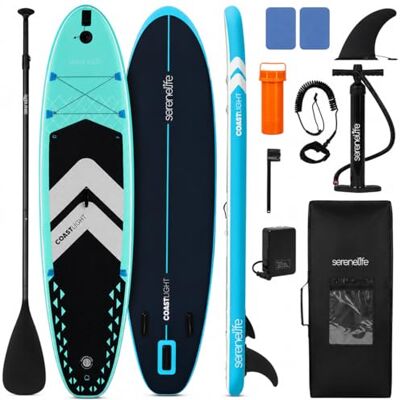 SereneLife Tabla Paddle Surf Hinchable, con Ventana, Paddle Board, Diseño Estable, Almohadilla de Cubierta EVA Antideslizante, Accesorios Premium para Sup, Soporte para GoPro, Capacidad de 158.7kgs SereneLife Tabla Paddle Surf Hinchable, con Ventana, Paddle Board, Diseño Estable, Almohadilla de Cubierta EVA Antideslizante, Accesorios Premium para Sup, Soporte para GoPro, Capacidad de 158.7kgs