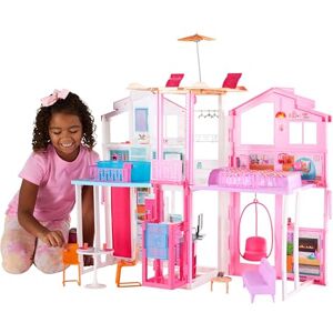 Barbie Supercasa, casa de muñecas con Accesorios , con Cuatro Habitaciones, terraza en la azotea, Detalles realistas, Piscina y Muebles, Barbie Supercasa, casa de muñecas con Accesorios , con Cuatro Habitaciones, terraza en la azotea, Detalles realistas, Piscina y Muebles,