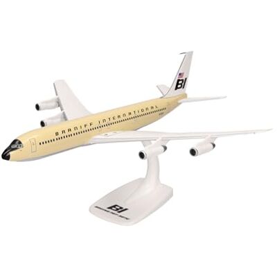 Herpa miniatura del avión Braniff International Boeing 707-320 Snap-Fit, escala 1/144, modelo prefabricado, maqueta de colección, modelismo, avión con soporte, figura plástico Herpa miniatura del avión Braniff International Boeing 707-320 Snap-Fit, escala 1/144, modelo prefabricado, maqueta de colección, modelismo, avión con soporte, figura plástico