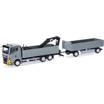 Herpa Miniatura del camión Man TGX GN camión con Remolque de Plataforma y grúa de Carga, Gris/Amarillo, Escala 1:87, maqueta de colleción, modelismo, Modelo aleman, Figura plástico Herpa Miniatura del camión Man TGX GN camión con Remolque de Plataforma y grúa de Carga, Gris/Amarillo, Escala 1:87, maqueta de colleción, modelismo, Modelo aleman, Figura plástico