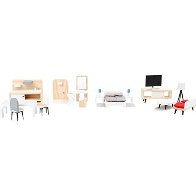 small foot Set Completo de Muebles para la casa de muñecas, Madera, Sala, Cocina, Dormitorio y baño, a Partir de 3 años. small foot Set Completo de Muebles para la casa de muñecas, Madera, Sala, Cocina, Dormitorio y baño, a Partir de 3 años.