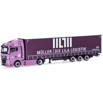 Herpa Miniatura del camión Man eTGX GM tractora con semirremolque de Lona de Gran Volumen Müller Die Lila Logistik, Escala 1:87, maqueta de colleción, modelismo, Modelo aleman, Figura plástico Herpa Miniatura del camión Man eTGX GM tractora con semirremolque de Lona de Gran Volumen Müller Die Lila Logistik, Escala 1:87, maqueta de colleción, modelismo, Modelo aleman, Figura plástico