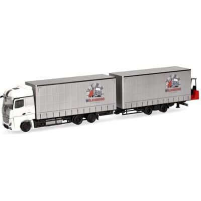 Herpa camión en Miniatura Mercedes-Benz Actros Tren de Carretera Jumbo con Lona y Carretilla elevadora Wilkening, Miniatura a Escala 1:87, Pieza de colección, Fabricado en Alemania, plástico Herpa camión en Miniatura Mercedes-Benz Actros Tren de Carretera Jumbo con Lona y Carretilla elevadora Wilkening, Miniatura a Escala 1:87, Pieza de colección, Fabricado en Alemania, plástico