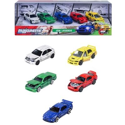 Majorette , JDM Leyends Giftpack 5 Coches, Set de 5 Coches (Honda, Nissan, Toyota, Mitsubishi), Metal, Escala 1:64, 7,5 cm, Rueda Libre, Caja Decorada, licencias Oficiales, 3 años (8504105000) Majorette , JDM Leyends Giftpack 5 Coches, Set de 5 Coches (Honda, Nissan, Toyota, Mitsubishi), Metal, Escala 1:64, 7,5 cm, Rueda Libre, Caja Decorada, licencias Oficiales, 3 años (8504105000)