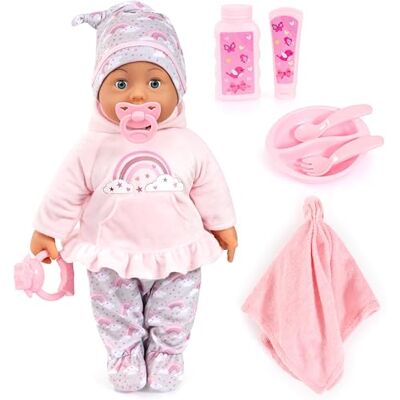 Bayer Design Muñeca bebé 46 cm, Habla, interactiva, Cuerpo blandito cierra los ojos, con accesorios Bayer Design Muñeca bebé 46 cm, Habla, interactiva, Cuerpo blandito cierra los ojos, con accesorios