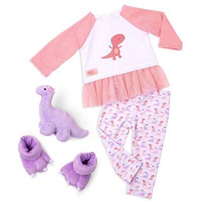 Our Generation Ropa Deluxe Pijama Dinosaurio Con top y pantalón de pijama, peluche y babuchas de dinosaurio; cierres fáciles de abrir, Conjunto de pijama; 5 años y + Our Generation Ropa Deluxe Pijama Dinosaurio Con top y pantalón de pijama, peluche y babuchas de dinosaurio; cierres fáciles de abrir, Conjunto de pijama; 5 años y +