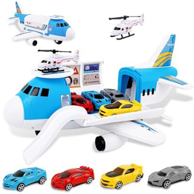 m zimoon Aviones de Juguete Transporte con 4 Coches y 1 Helicóptero Juego Avión de Transporte, Juegos y Juguetes Niños Educativos, Regalo para Niños y Niñas Mayores 3 Años m zimoon Aviones de Juguete Transporte con 4 Coches y 1 Helicóptero Juego Avión de Transporte, Juegos y Juguetes Niños Educativos, Regalo para Niños y Niñas Mayores 3 Años
